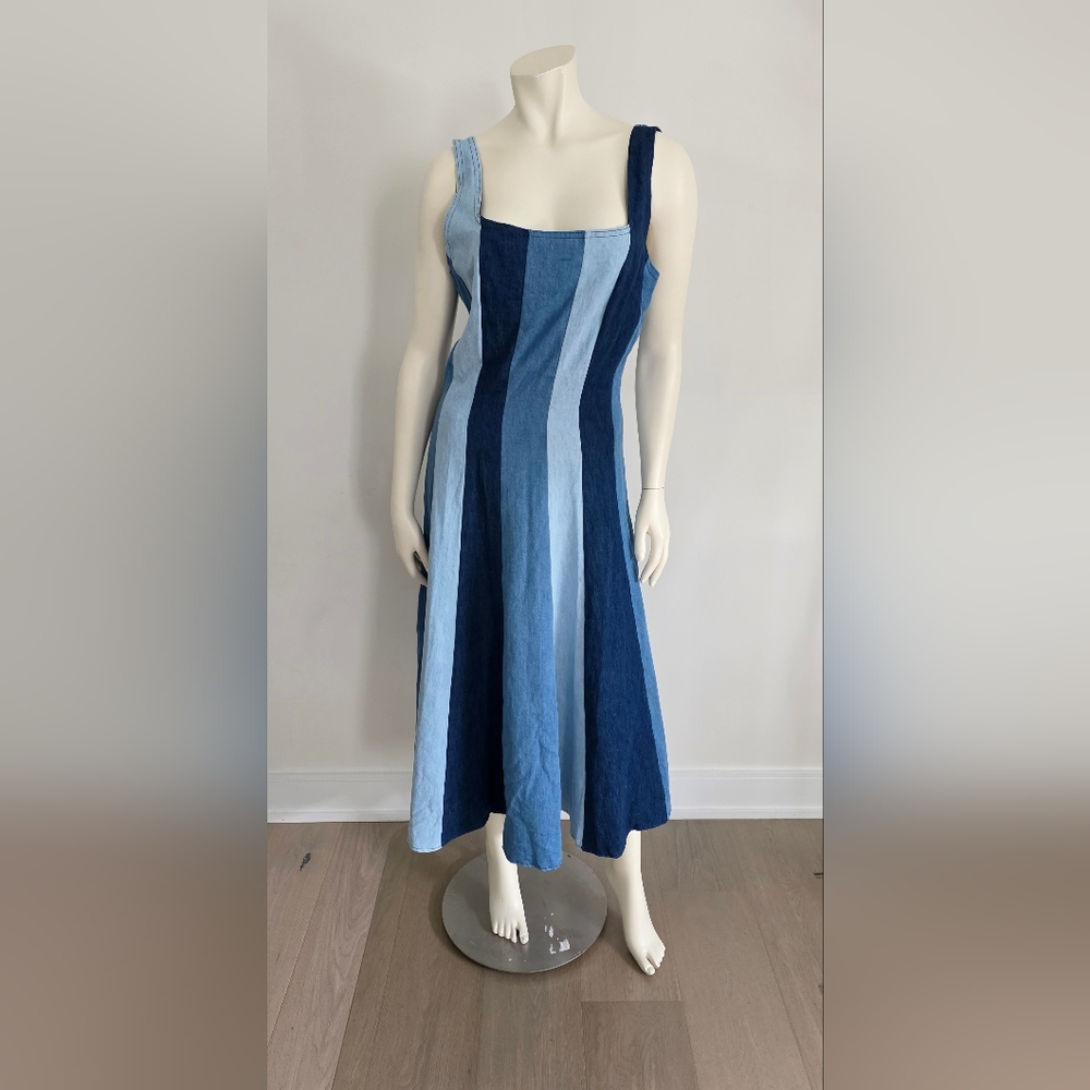 NWT Anthropologie Farm rio denim Colorblock Midi dress  S Western Rodeo